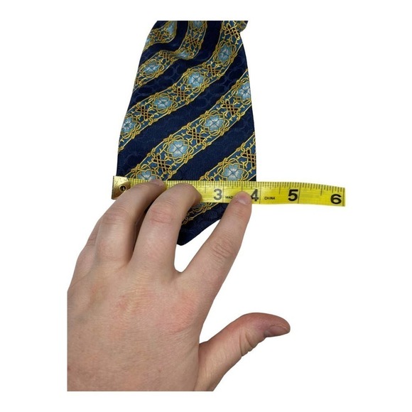 Vintage Christian Dior Blue Floral  with Gold Tonal Accents Silk Neck Tie - Picture 2 of 5